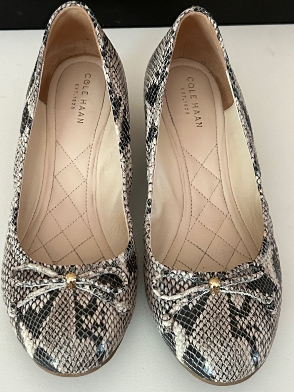 Cole Haan Snake-Print Wedge Flats in Black and Cream